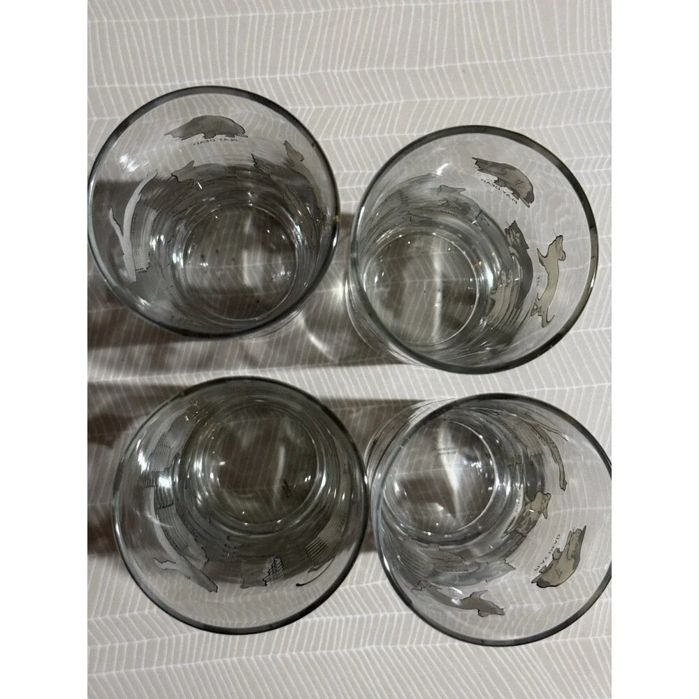 Fishs Eddy Cat Tricks Highball Glass Cups Set of 4